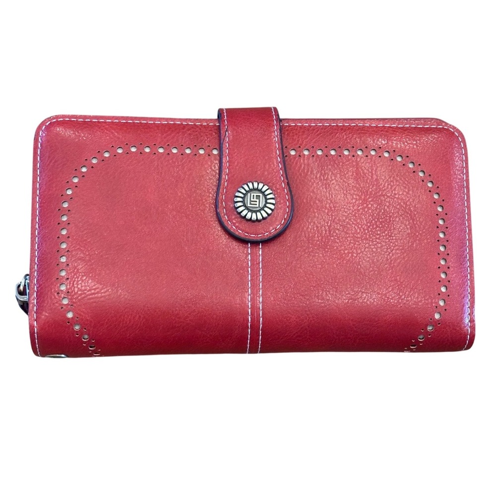 Charm Infinite Red RFID Protected Vegan Leather Perforated Bifold Zip Wallet